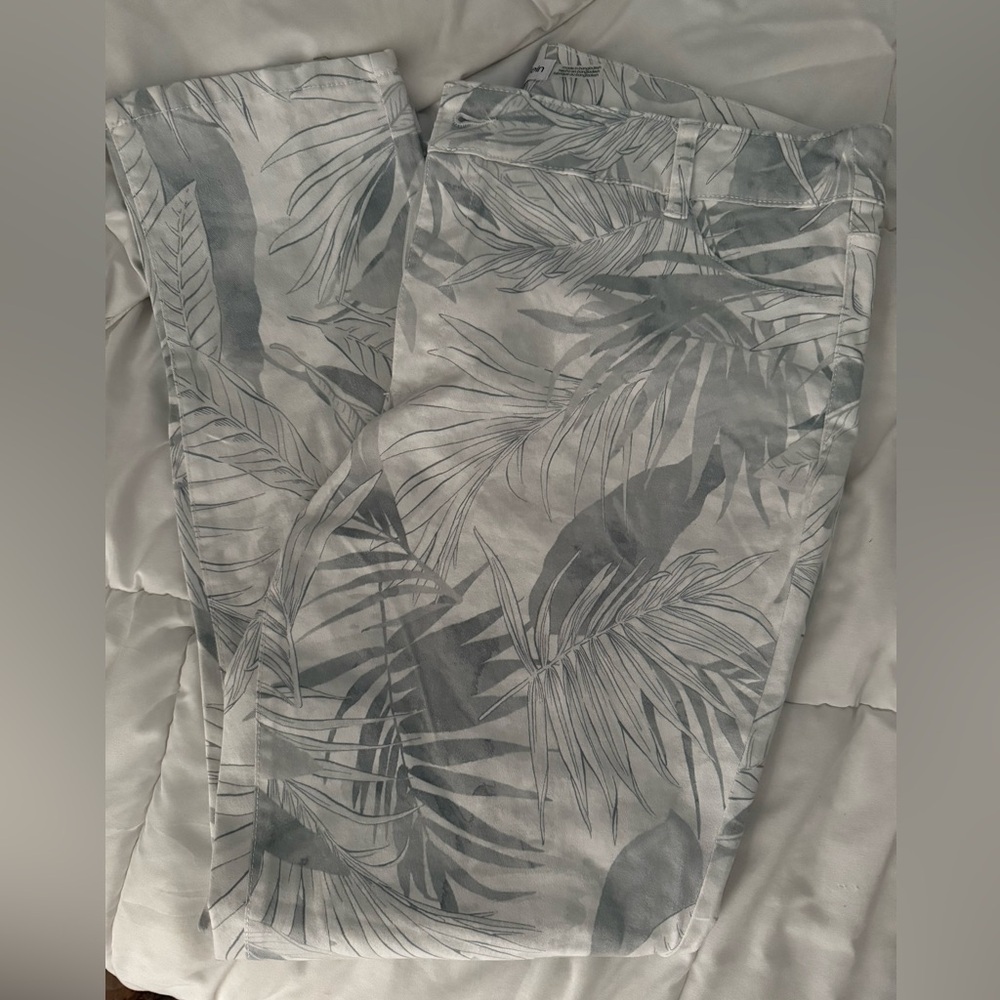 Calvin Klein Modern Essentials Gray & White Palm Print Cotton Pants, Sz 16